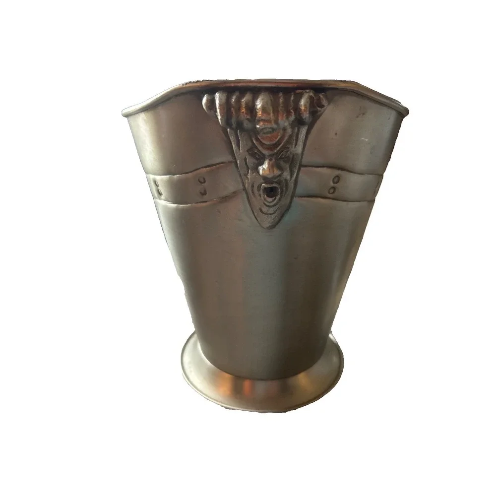 Vintage BG Barton Guestier French Pewter Wine Chiller Champagne Bucket Mask Hand
